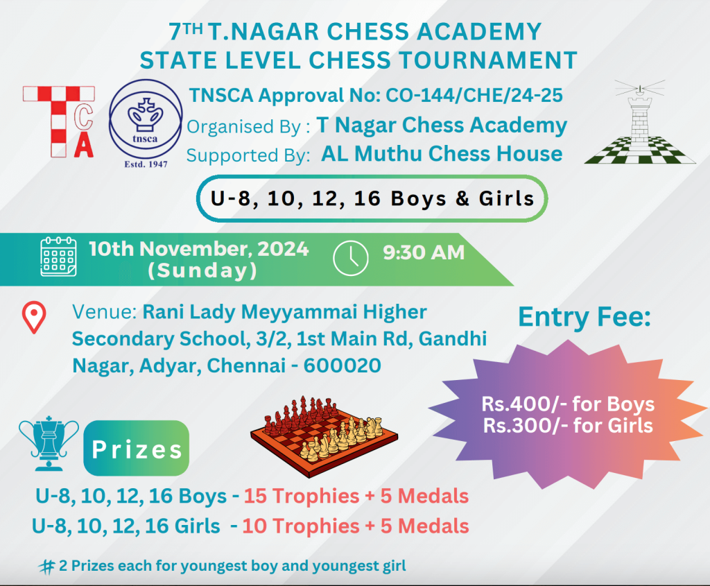 TNagar chess academy chennai tournament 2024