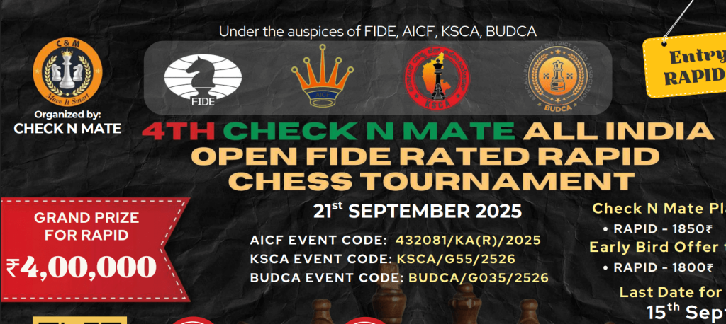 Check N Mated FIDE Rapid Chess Tournament 2025 Bangalore